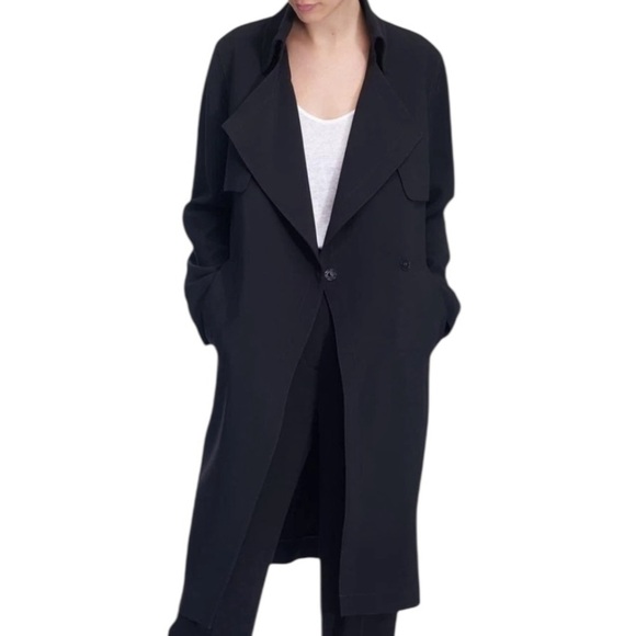 Charlotte Sosken sz.M (2) EUC Black Duster trench coat classic in new condition - Picture 1 of 15